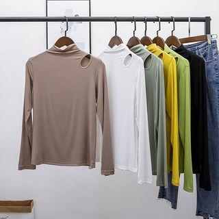 Mock-neck Cut-out Long-sleeve T-shirt