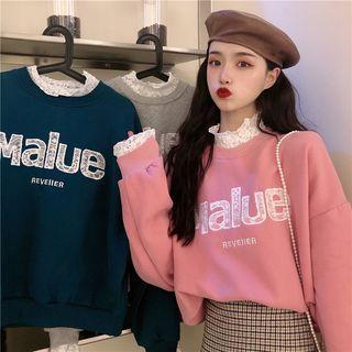 Lettering Lace Panel Sweatshirt