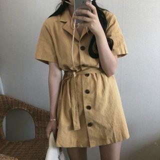 Single-breasted Short-sleeve Collared Dress