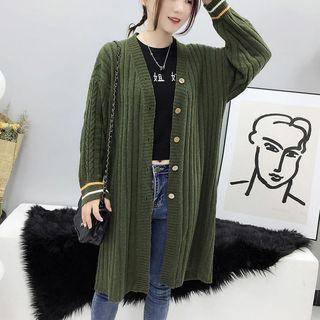Contrast Trim Ribbed Long Cardigan