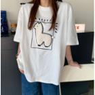 Elbow-sleeve Alpaca Print T-shirt White - One Size