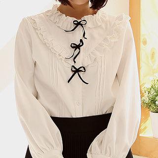 Puff-sleeve Frill-trim Beribboned Blouse