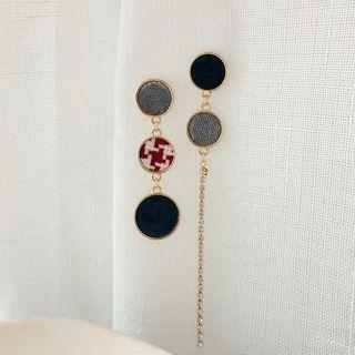 Non-matching Fabric Disc Dangle Earring 1 Pair - 925 Silver - One Size