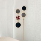 Non-matching Fabric Disc Dangle Earring 1 Pair - 925 Silver - One Size