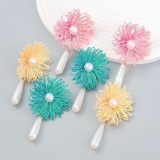 Flower Fabric Faux Pearl Drop Earring