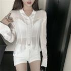 Plain Long-sleeve Blouse / High-waist Hot Pants