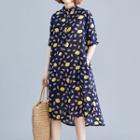 Elbow-sleeve Patterned Buttoned Dress