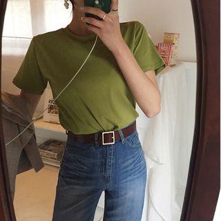 Short-sleeve Cropped T-shirt Avocado Green - One Size
