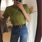 Short-sleeve Cropped T-shirt Avocado Green - One Size