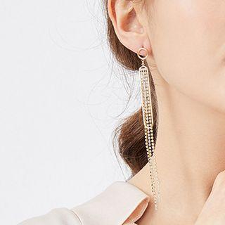 Rhinestone Fringed Drop Earring 1 Pair - Silver Stud - Gold - One Size