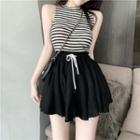 Striped Sleeveless Top / Drawstring Wide-leg Skirt