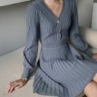 Glittered-trim Ribbed Knit Dress