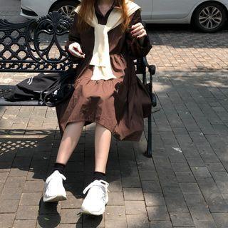 Midi A-line Shirt Dress / Knit Scarf