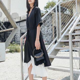 Set: Elbow-sleeve Shirt Dress + Midi Slipdress