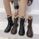 Faux Leather Fleece-lined Lace-up Platform Ankle Boots