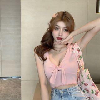 Tie Neck Crop Tank Top