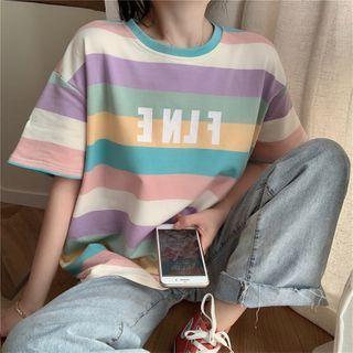 Striped Short-sleeve Lettering T-shirt