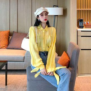 Plain Bow-accent Shirt Yellow - One Size