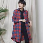 Flap-pocket Long Check Shirt Red - One Size