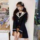 Mock Two-piece Long-sleeve Mini Sailor Collar Dress
