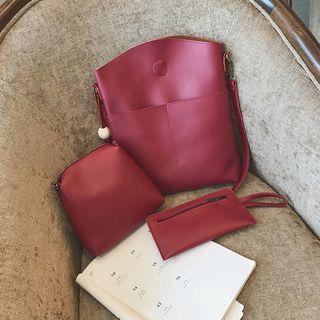 Set: Faux Leather Tasseled Crossbody Bag + Zip Pouches