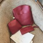 Set: Faux Leather Tasseled Crossbody Bag + Zip Pouches