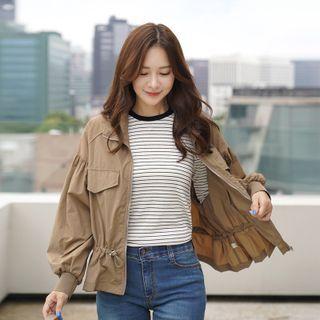 Hooded Shirred Drawstring Jacket