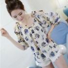 3/4-sleeve Floral Chiffon Top