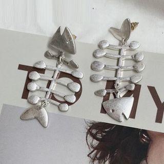 Non-matching Alloy Fish Bone Dangle Earring Earrings - Silver - One Size