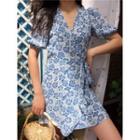 Flower Printed V-neck Short-sleeve Dress