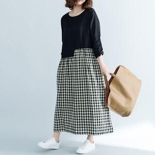 Mock Two Piece Long-sleeve A-line Maxi Dress
