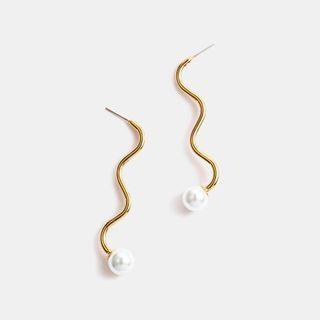 Faux Pearl Wavy Alloy Dangle Earring 1 Pair - One Size