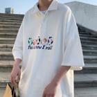 3/4-sleeve Panda Print Polo Shirt