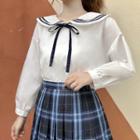 Sailor Collar Long-sleeve Blouse White - One Size