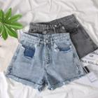 Colorblock Frayed Denim Shorts