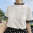 Lace Trim Short-sleeve T-shirt / Dotted Midi Tiered Skirt