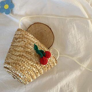 Cherry-detailed Straw Crossbody Bag Beige - One Size