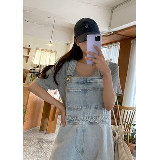 Cut-hem Denim Overall Shorts Light Blue - One Size