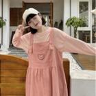 Long-sleeve T-shirt / Bear Embroidered Midi Overall Dress