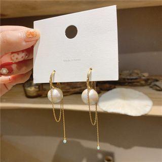 Faux Pearl Chained Alloy Earring 1 Pair - Earring - Faux Pearl - Silver Pin - Gold & White - One Size