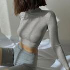 High Neck Long Sleeve Ribbed Top