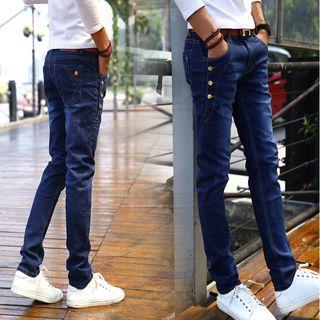 Button Accent Slim Fit Jeans