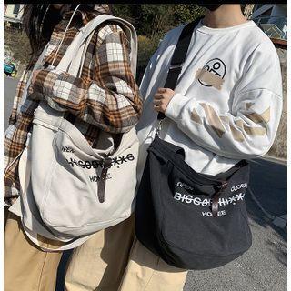 Buckled Lettering Canvas Tote Bag