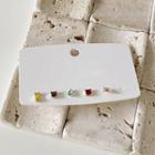 Set Of 5: Rhinestone Ear Stud 5 Pcs - Yellow & Green & Purple & Red - One Size