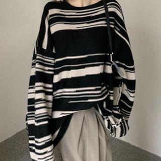 Striped Long-sleeve Knit Top Sweater - Stripe - One Size