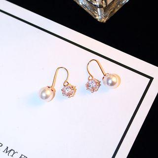 Rhinestone Faux Pearl Dangle Earring 1 Pair - White - One Size