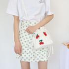 Cherry Applique Drawstring Bucket Bag White - One Size