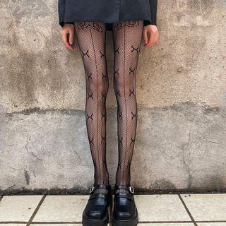 Cross Print Fishnet Tights Cross Print - Black - One Size