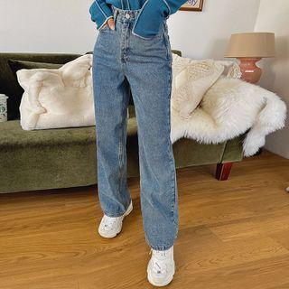 Slit-hem Napped Loose-fit Jeans