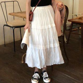 A-line Midi Crinkle Skirt White - One Size